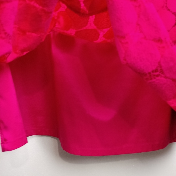 Adrianna Papell Eyelet Circle Cut Lace Overlay Boat Neck Dress in Hot Pink Sz.8 - Picture 6 of 12